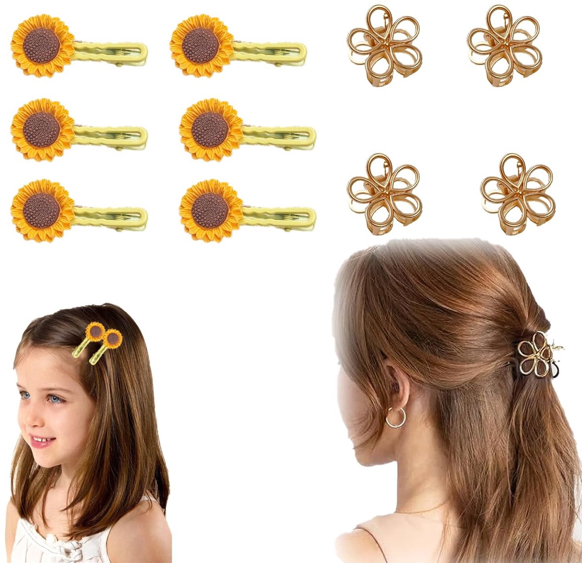 Seb3 - Haarclips - Zonnebloem Haarclip - Goudkleurig - Klauwclips - Voor Feestjes en Dagelijks Gebruik - 10 Stuks