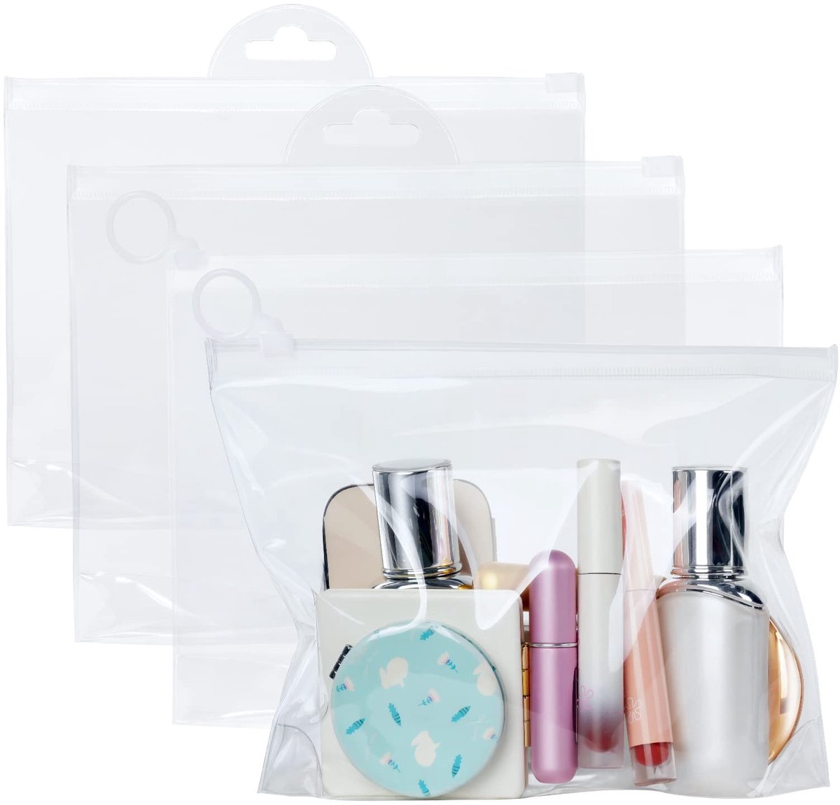 Allecto - Clear Toilettas - Waterdichte Make-uptas - Transparante Organiser voor Reizen - Vloeistoffen en Cosmetica - Geschikt voor Vrouwen - 4 Stuks