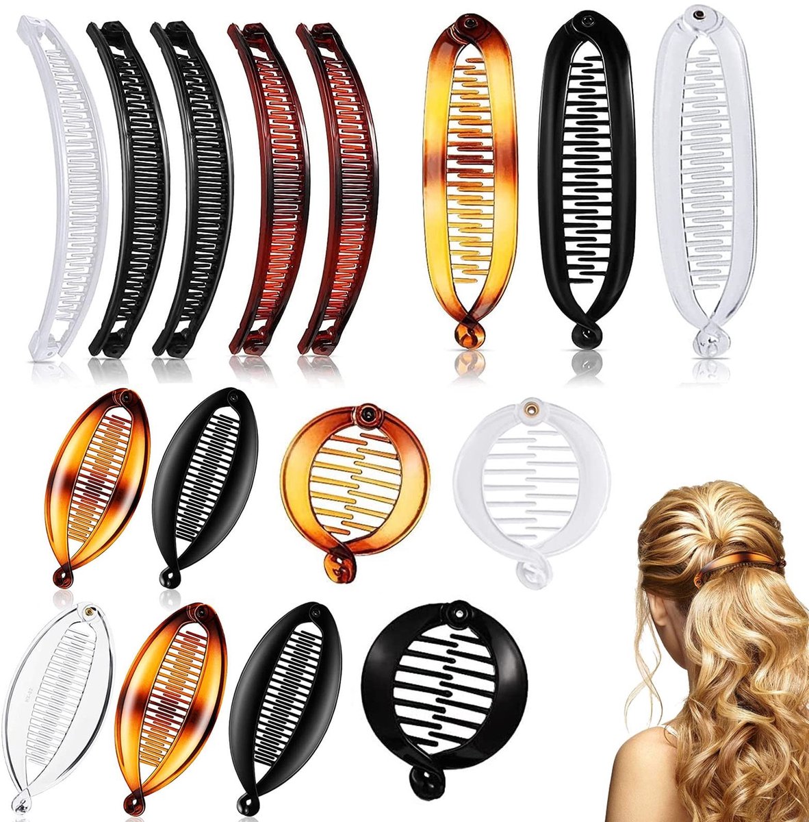 MTTProducts - Banana Haar Clips - Haaraccessoires - Retro en Klassiek - 16 Stuks - Geschikt voor Lang en Kort Haar - Diverse Stijlen