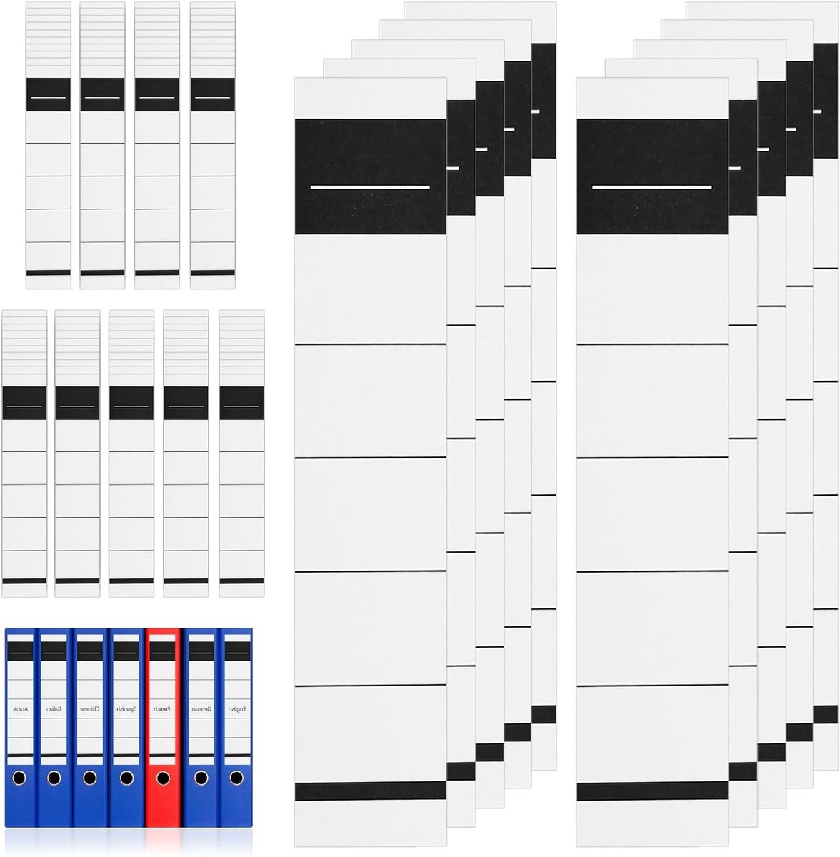 Set van 100 zelfklevende bestandslabels voor mappen - Schrijfbare etiketten voor ordners, archivering en organisatie (3,5 x 19 cm)