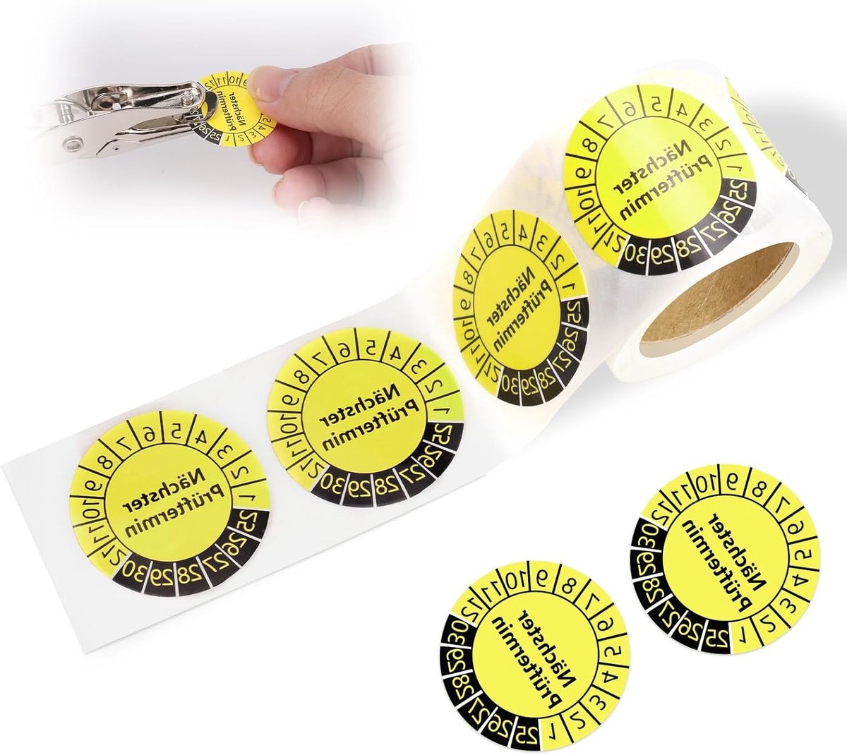 100 Stuks Test Stickers voor Volgende Inspectiedatum 30mm Jaarlijkse Inspectieplaat Geel Testzegel voor Elektrische Apparaten, Meerdere Jaren, Onderhoudslabels voor Controle en Veiligheid