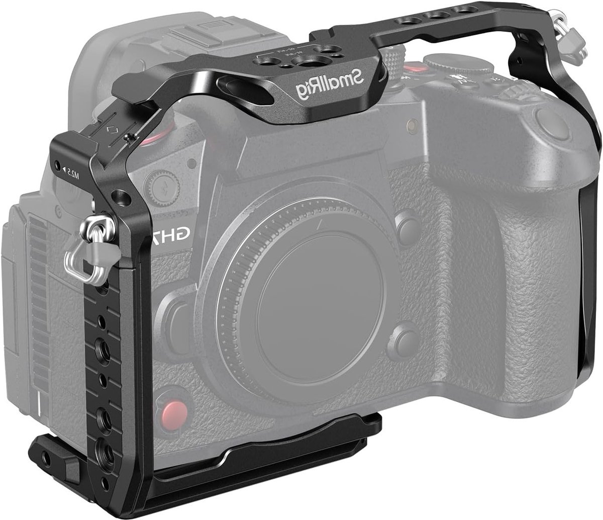 Snelkoppelingscamera cage voor Panasonic GH7 en GH6, volledige toegang, krasbestendig ontwerp, inclusief koudeschoen, NATO rail en Arca snelkoppelingsplaat - 4824