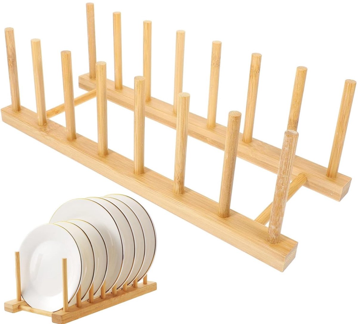 MTTProducts - Bamboo Cabinets Dish Rack - Plate Rack Stand - Perfect voor Keuken - Houtkleur - Organizers voor Borden - Geschikt voor Potdeksels, Kookg...