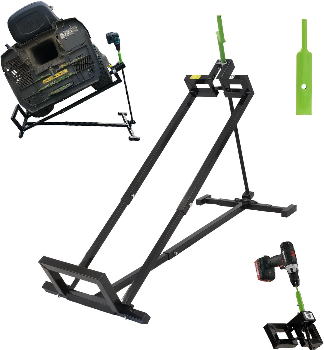 TRUTZHOLM Gazontractorkrik 400kg - 115x50cm - Zitmaaier Lifter 20mm Adapter Traploos Verstelbaar Montagekrik Staal Zwart