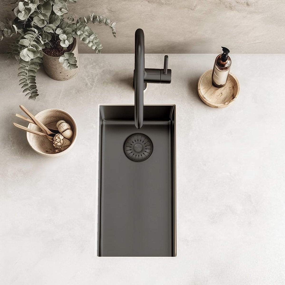 Pure.Sink Comfort PVD Gun metal kleine spoelbak 18x40 cm onderbouw, vlakbouw en opbouw PCM840-61