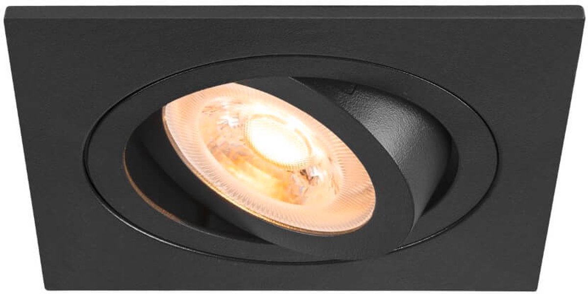 SLV inbouwspot vierkant kantelbaar zwart GU10 zaagmaat Ø75mm - diameter 90mm (1007378)