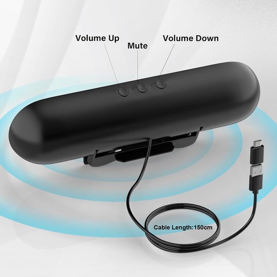 PC Speaker - Mini Soundbar - Desktop Audio - Clip-on Ontwerp - 24.4 cm - Zwart — afbeelding 3