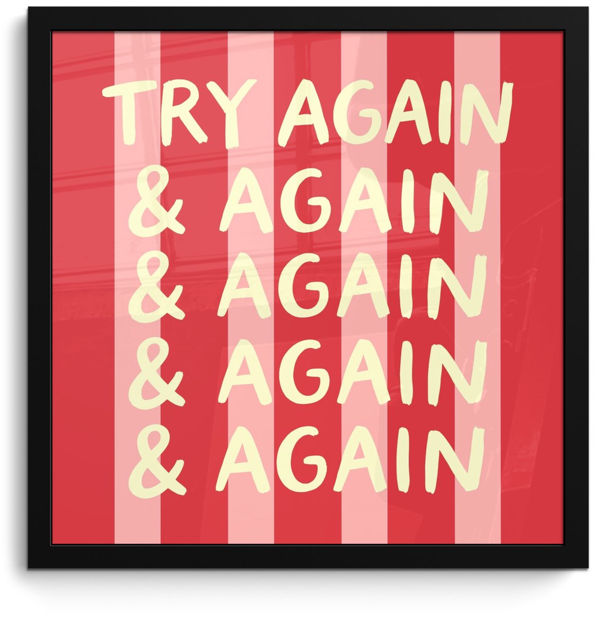 FrameYourWall Poster in lijst - Fotolijst 40x40 cm - Posters - Strepen - Rood - Try again - Posterlijst zwart - Decoratie - Wanddecoratie woonkamer - Muurdecoratie slaapkamer