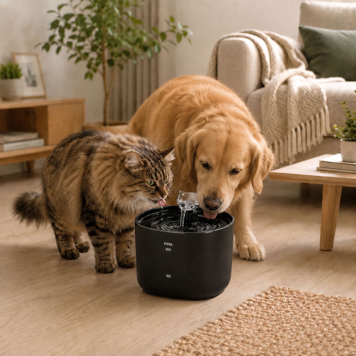 cozy.® Drinkfontein Kat Pro Plus 2026 - Waterfontein Kat 2.2L - Kattenfontein - Waterbak Kat - Waterdispenser Kat - Muisstil & Automatisch - Compact & Inclusief Filter - Zwart - Anti knoei Drinkbak thumbnail 2