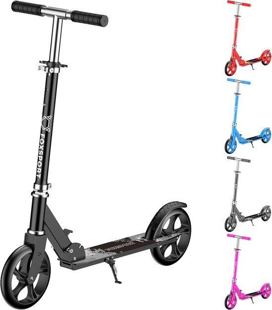 FOXSPORT Kinderstep - 200 mm PU wielen - Step - Geschikt voor kinderen en tieners van 6 tot 15 jaar- Opvouwbaar - stuurhoogte: 94-104cm - Maximale draagcapaciteit: 80 kg - Zwart