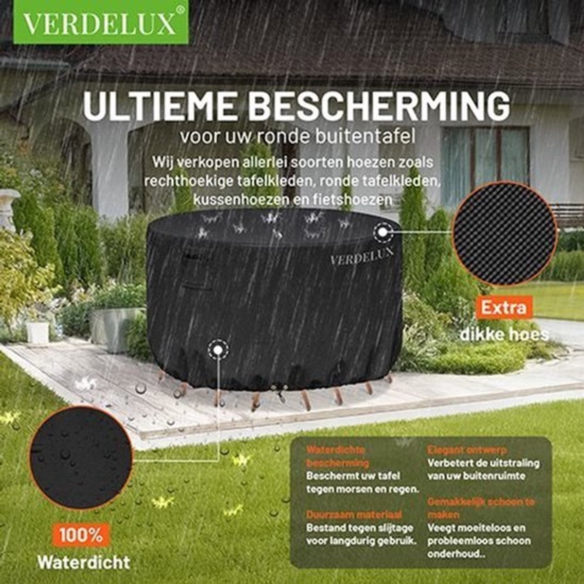 Verdelux Tafelhoes Ronde Tuintafel Ø161x75 cm Zwart