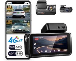 4G LTE 4K Ingebouwde Camera voor Auto – Voor- en Achtercamera – met ADAS BSD DVR Auto – Ondersteunt App-bediening via Wi-Fi – met GPS-videorecorder – Nachtzicht