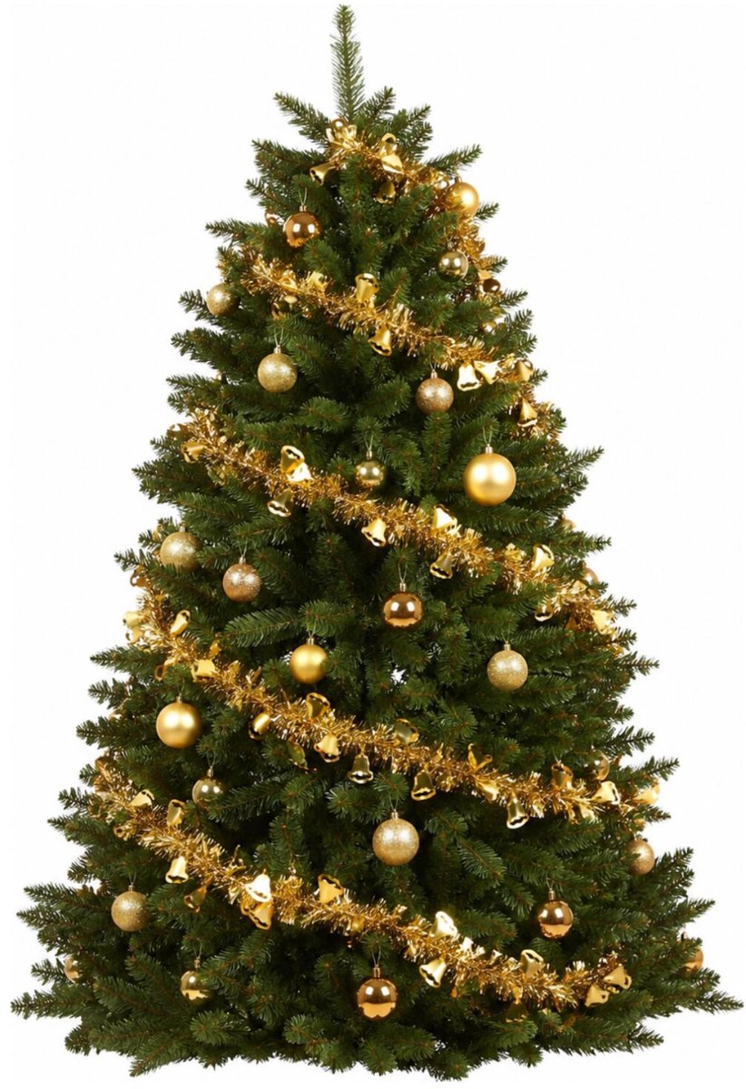 Arte R Lametta kerstslinger - goud - folie - 200 x 12 cm - met kerstklokjes - folieslinger