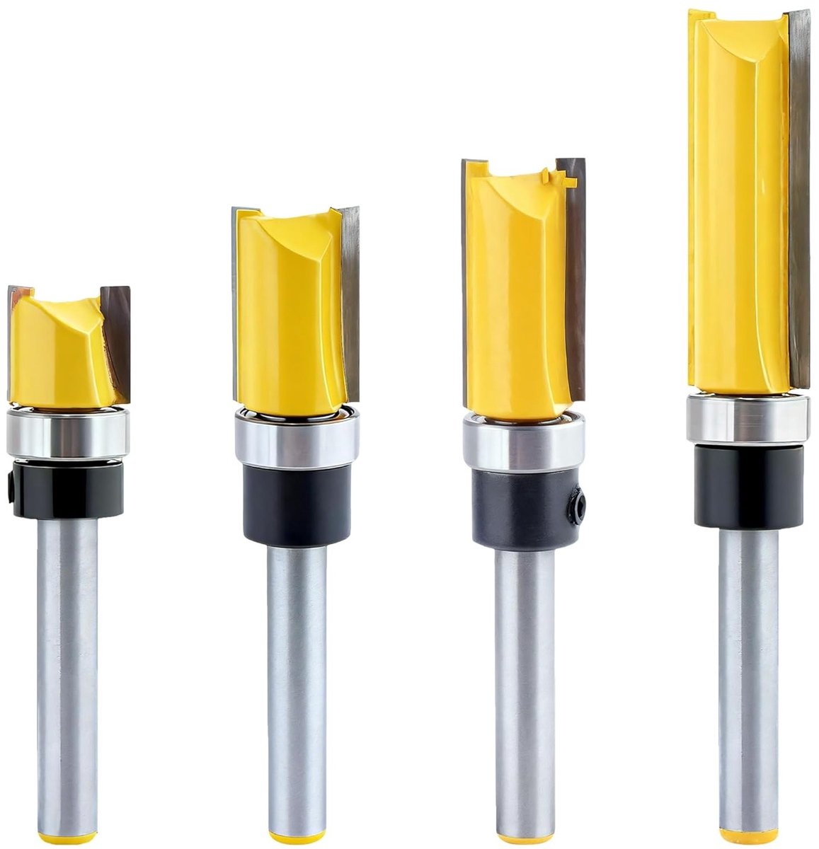 Set van 4 Rechte Freesbits van 1/4 Inch voor Houtbewerking - Flush Trim Tools met Lager voor Precisie en Efficiëntie