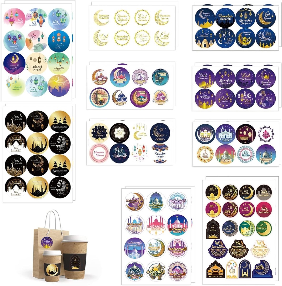 Ramadan Eid Mubarak Stickers - Zelfklevende Decoratieve Labels voor Cadeautassen, Dozen en Enveloppen