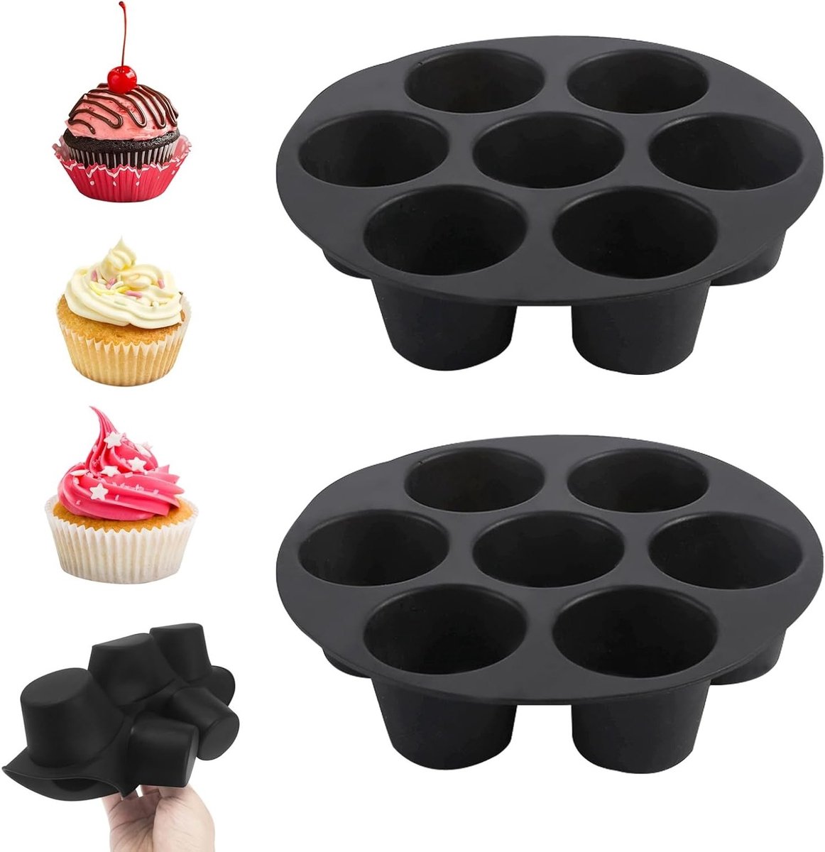 Set van 2 Diepe Muffinvormen, Siliconen Muffinvormen voor Cupcakes en Brownies, Antiaanbak Mallen voor Bakplezier