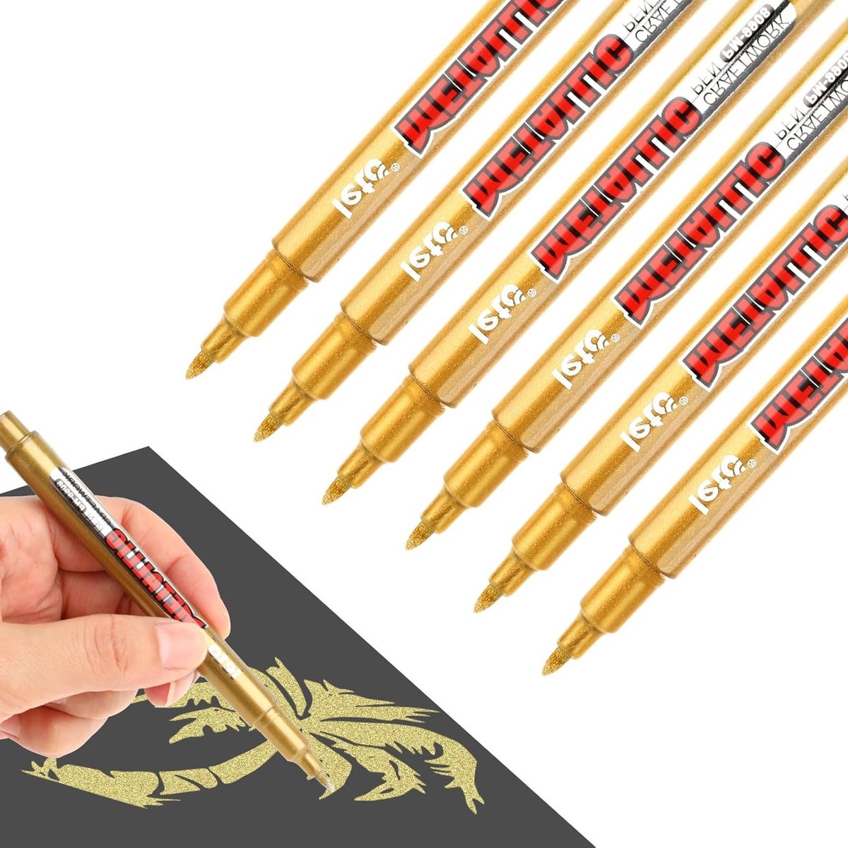 6 Stuks Metallic Markers voor Papier, Glas, Stof en Rock Painting - Ideaal voor Scrapbooking en Artistieke Illustraties