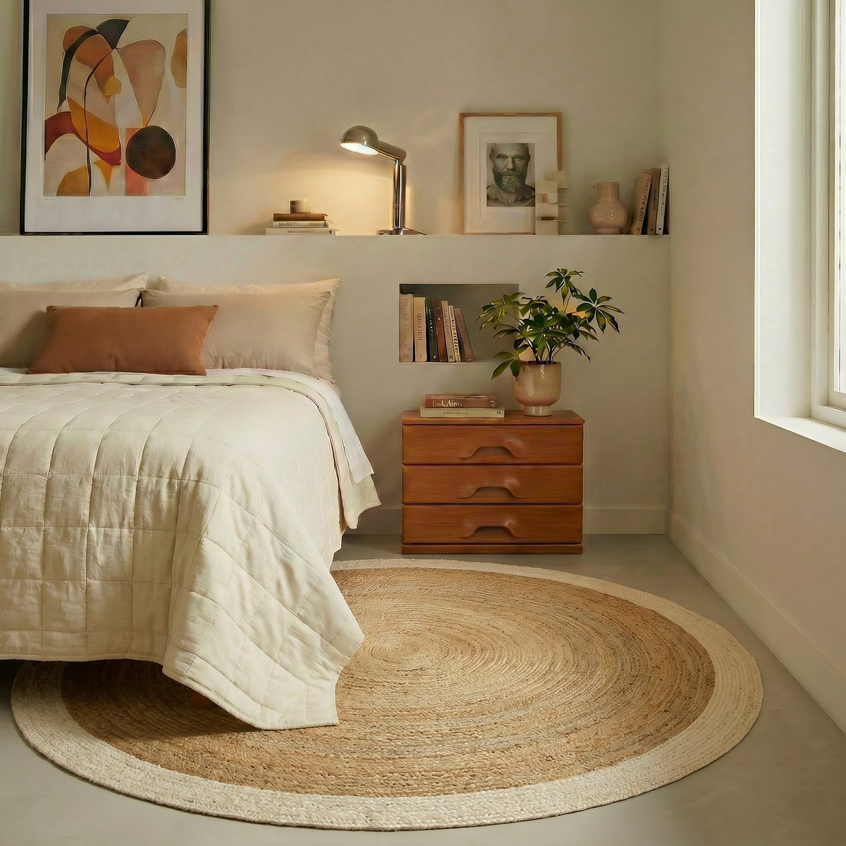 Rond jute vloerkleed naturel/wit met rand 200cm (meest gekozen) Mrcarpet