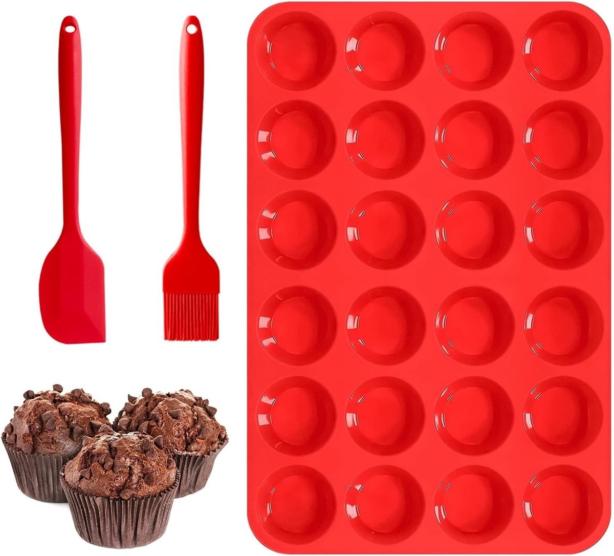 Siliconen Muffinvorm voor 24 Mini Muffins, Antikleef, BPA-vrij en Vaatwasserbestendig, Ideaal voor Cupcakes, Brownies en Pudding
