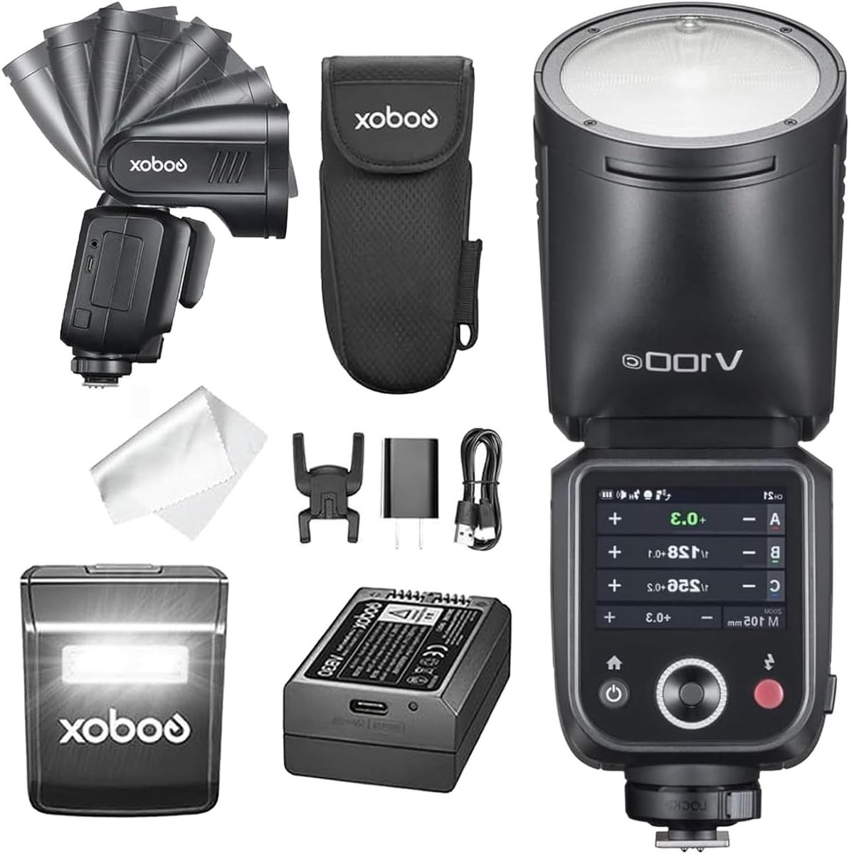 Professionele Camera Flitser met Ronde Flitskop, 100W Touchscreen en HSS 1/800s Sync, Geschikt voor Canon EOS R, 5D Mark IV en 90D