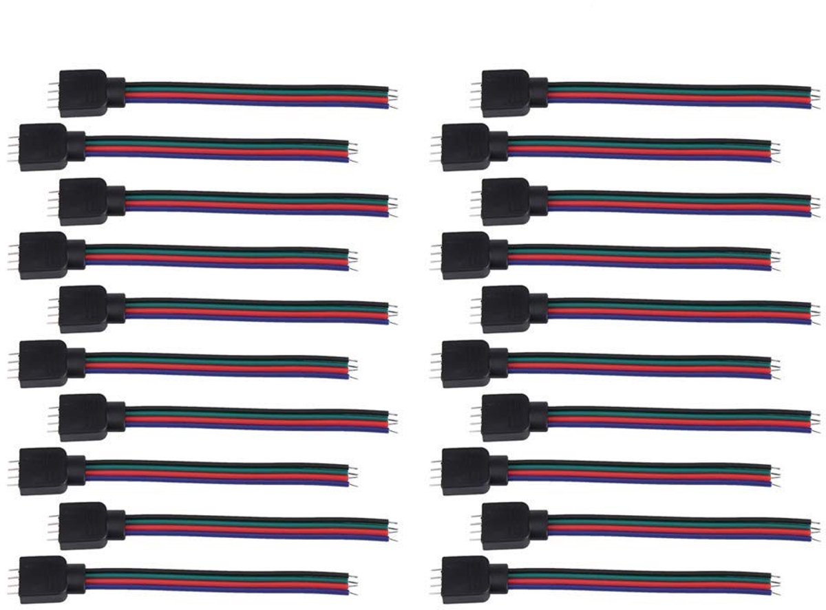 Allecto - LED Strip Connector Kabels - RGB Extensie - 20 Stuks - 4 Pin - Verlengkabel LED Strip - Geschikt voor 5050 3528 3014 - Kleur multicolor