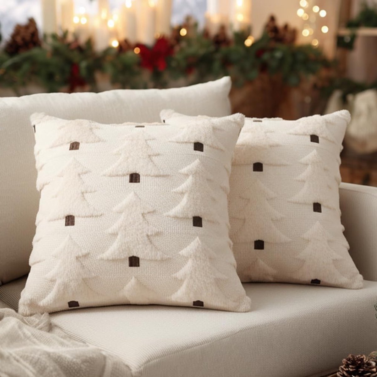 Set van 2 Winter Kussenhoezen, Kerstdecoratie, Zachte Pluche Fluffy Kussens, Rustic Winter Decor, Perfect voor de Feestdagen en Gezellige Avonden