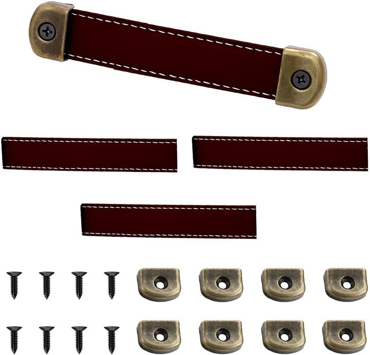 SnelShoppen - 4 Set Leren Meubelhandgrepen, Bruine Kunstlederen Deurgrepen, 14.2cm Kastgrepen voor Lades, Keukenmeubels, Dressoirs, Inclusief Bevestig