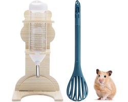 Hamsterdrinkfles met houten standaard en hamsterclip, drinkfles voor cavia's, knaagdieren, 125 ml drinkfles hamsterbal, waterfleshouder voor hamsters, egels, sierratten