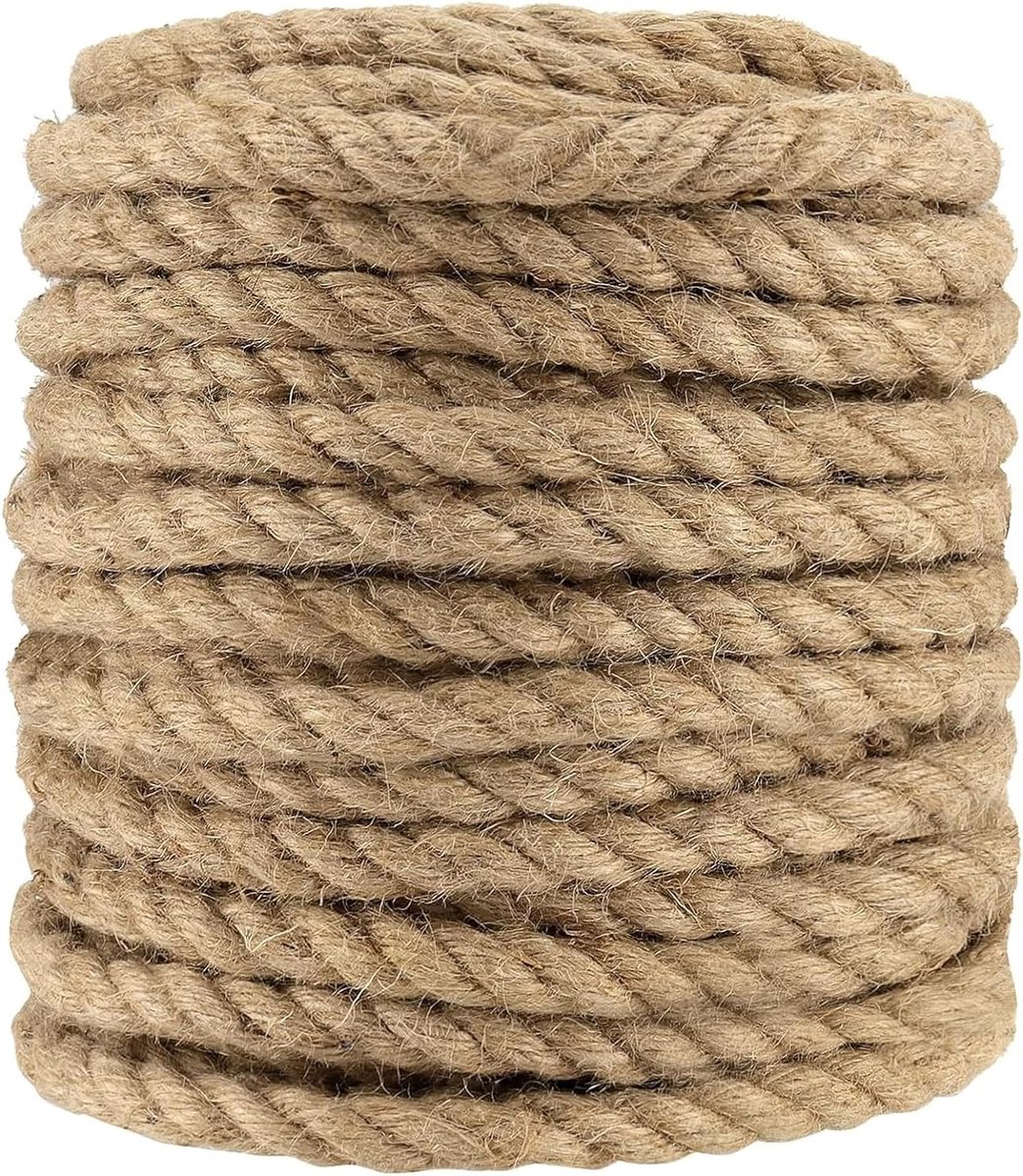 10mm Jute Touw, 50m Gedraaid Natuurlijk Jute Touw voor Tuinieren, Kamperen en Decoratie, Sterk en Duurzaam