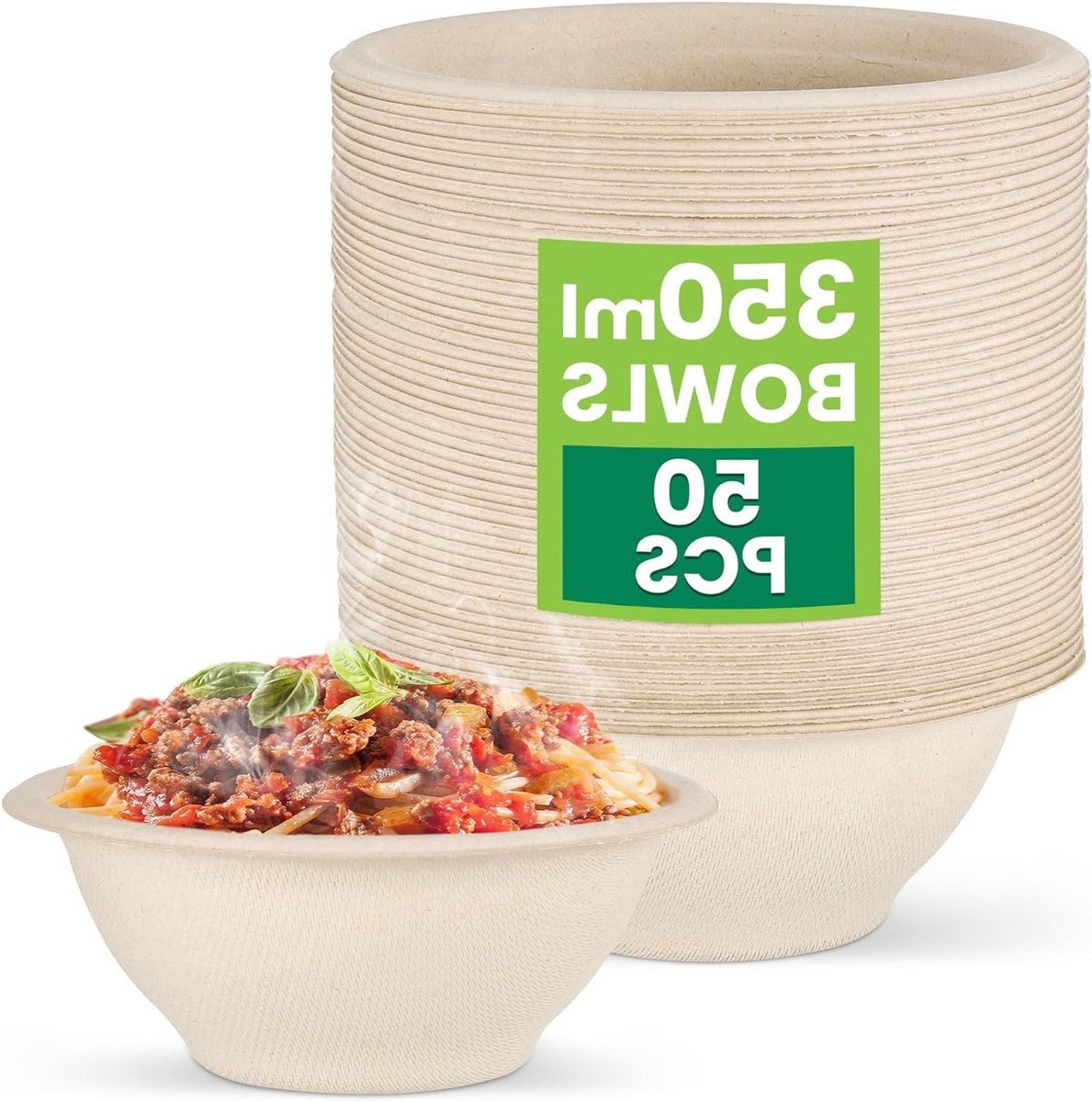 Set van 50 Composteerbare Papieren Soepkommen van Suikerriet, 3500ml, Ideaal voor Feestjes en Picknicks