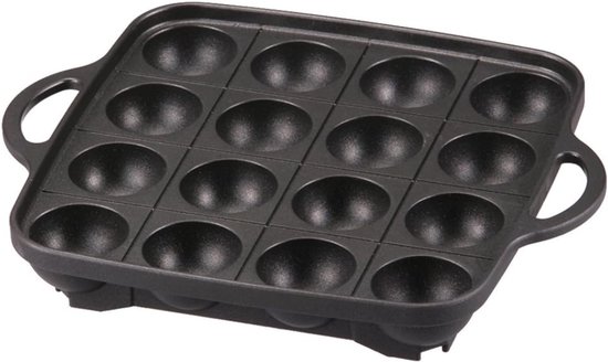 YOR® Poffertjespan - Gietijzeren pan - Voor inductie / electrisch - Poffertjes maken – Met Anti Aanbaklaag - Zwart - 9cm x 11cm x 2cm