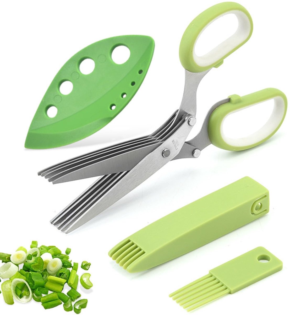 aladdien - Herbal Scissors - Keuken Scharen - 5 Snijders - Kruiden Snijden - Ideaal voor Thuisgebruik - Inclusief Accessoires
