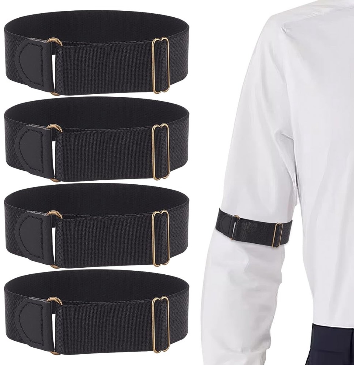 aladdien - Antislip hemdmouwhouders - Elastische arm- en shirtbanden - Zwart - Verstelbare mouwhouders voor overhemden - Ideaal voor professioneel g..