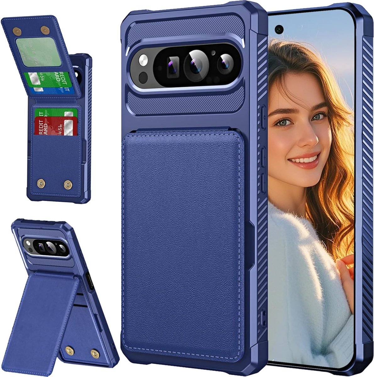Robuuste Shockproof Telefoonhoes met Kaarthouder en Kickstand voor Google Pixel 10 Pro XL - Militaire Kwaliteit en Duurzaam Ontwerp