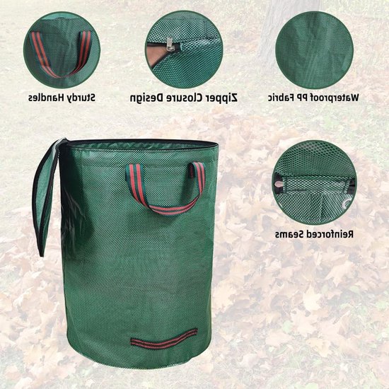 2-pack tuinafvalzakken met deksel en rits, 120 liter - Waterdichte en opvouwbare tuinafvalzakken voor bladeren, gras en snoeiafval - Herbruikbare zakken, tuinafvalzakken met 4 stevige handvatten van Merkloos	 — afbeelding 2