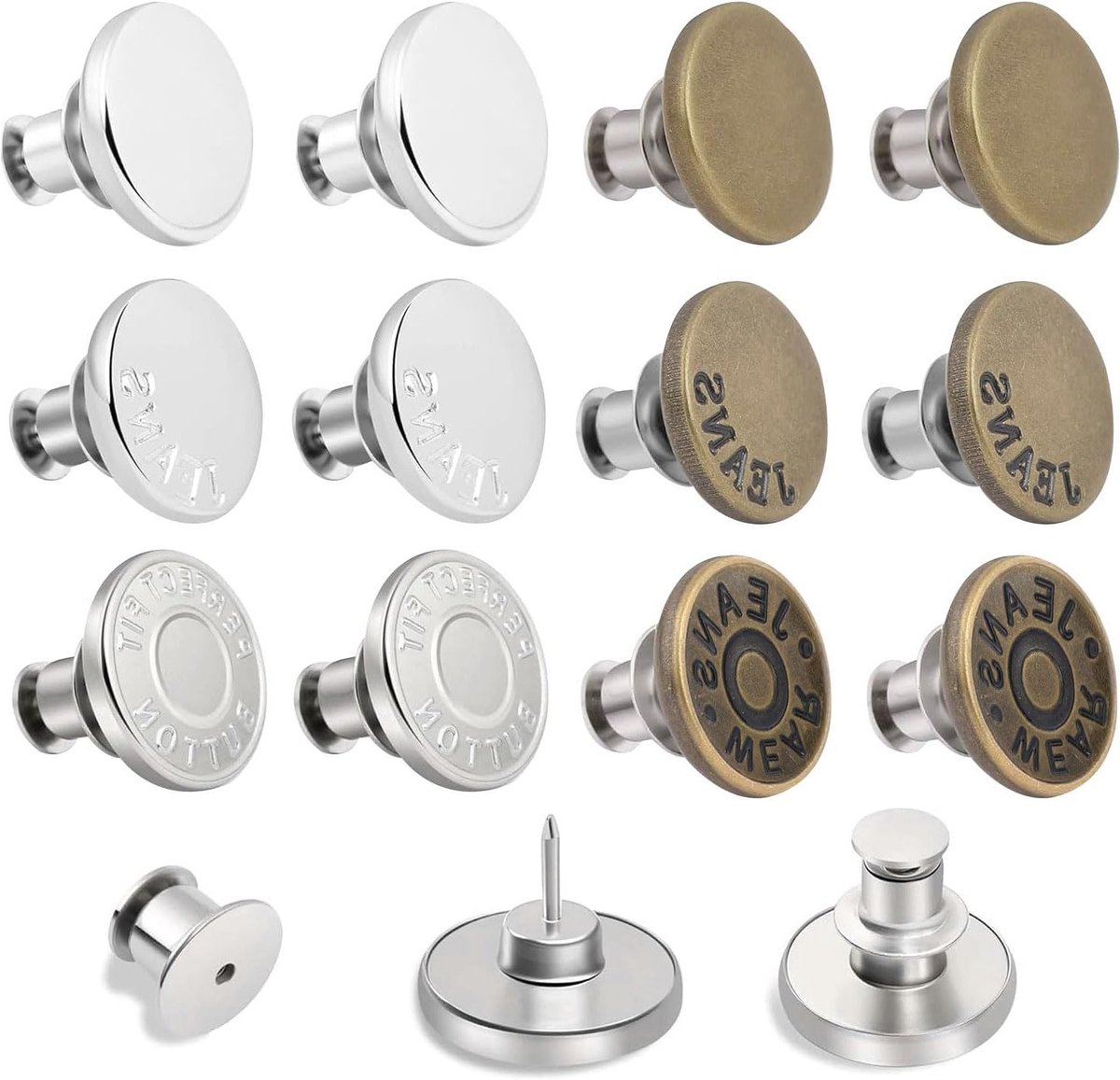 Verstelbare broekclips 17mm - 12 stuks, tailleclips voor jeans en rokken, naai-vrije knopen voor kleding