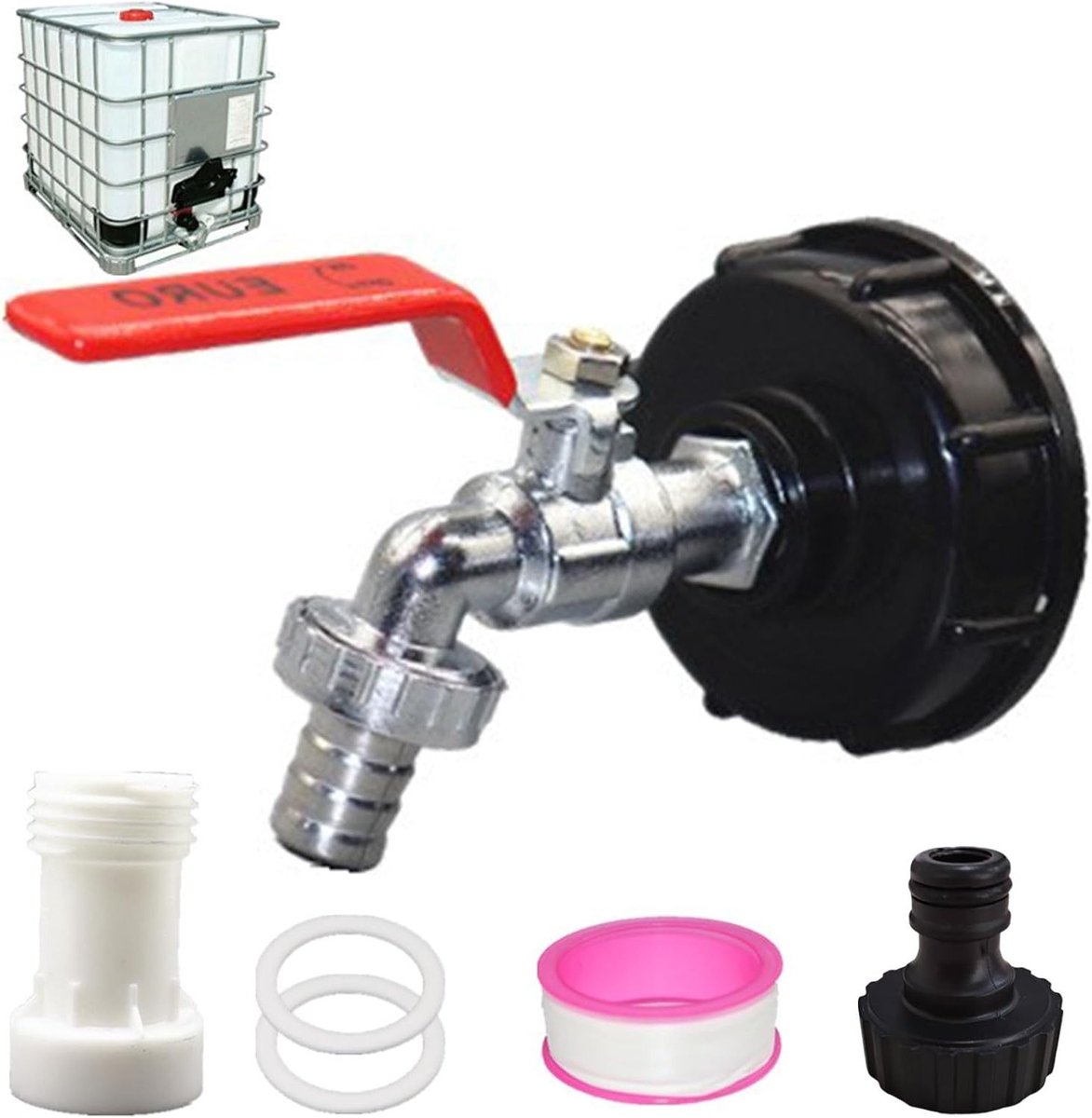 IBC Tank Accessoires, 3/4 Inch Messing IBC Kraan, IBC Container Onderdelen, Afvoerkraan voor Regenwater, IBC Tank Adapter voor S60 x 6 Wateropslag met Verlenging S60 x 6 mm