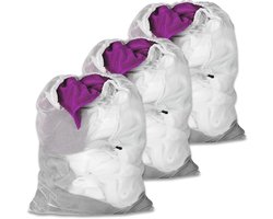 Allecto Plus - Groot Wasnet XXL 60 x 90 cm - Set van 3 - Voor Gordijnen, Mantels en Tapijten - Trekkoord Waszak