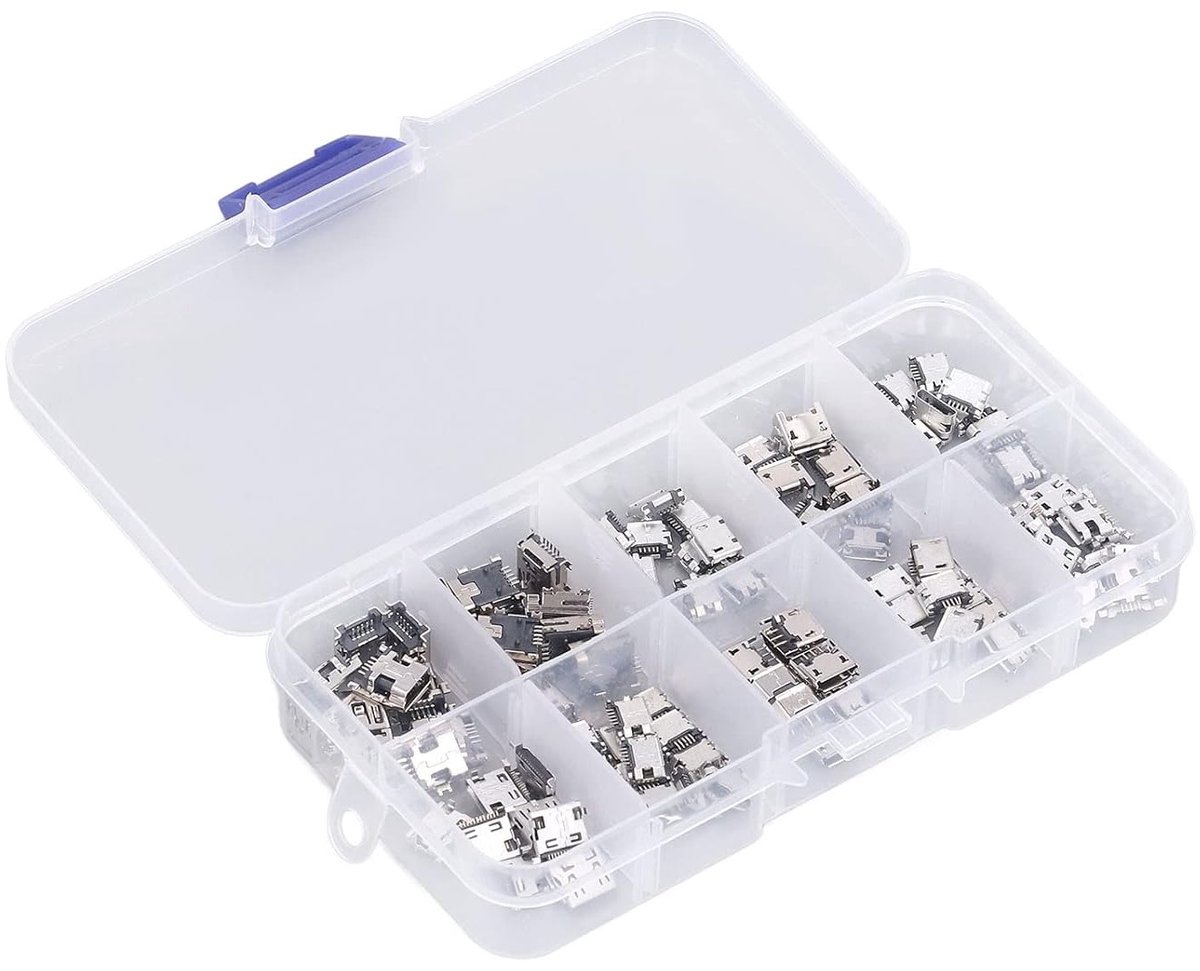 100 Stuks Mini USB Jack Connector Set voor Reparatie en Vervanging van Micro USB Aansluitingen en Pluggen