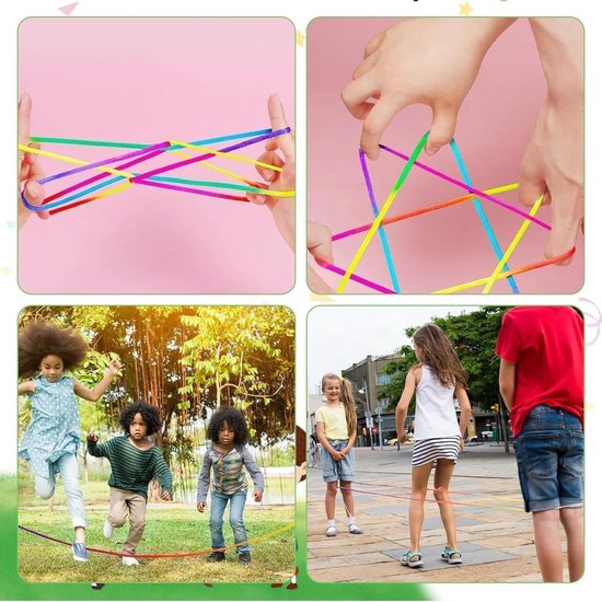 Set van 2 kleurrijke platte elastische springtouwen van 6m, duurzaam en ideaal voor buitenspellen, perfect voor kinderen en nostalgische speeltuinplezier van Merkloos — afbeelding 4