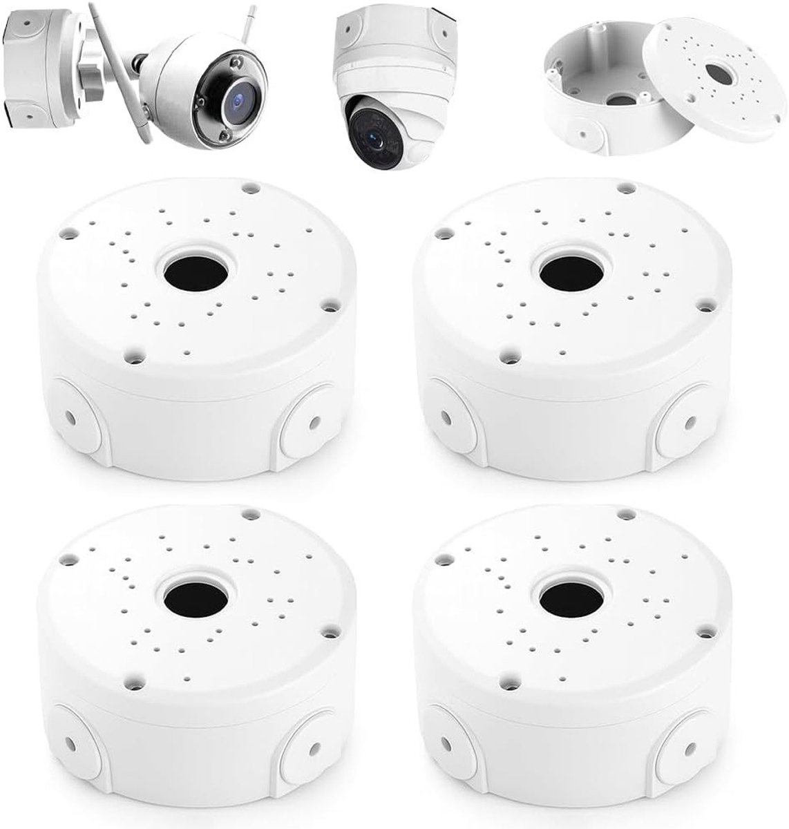 Waterdichte aansluitdoos voor bewakingscamera's - 4-delige set voor montage op muren en plafonds, geschikt voor domecamera's en semicirculaire camera's