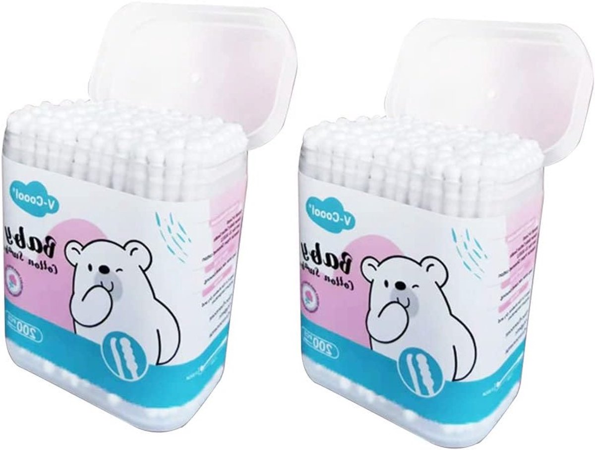 400 Stuks Veiligheids Wattenstaafjes voor Baby's en Kinderen, 100% Biologisch Katoen, Ideaal voor Hygiëne en Verzorging