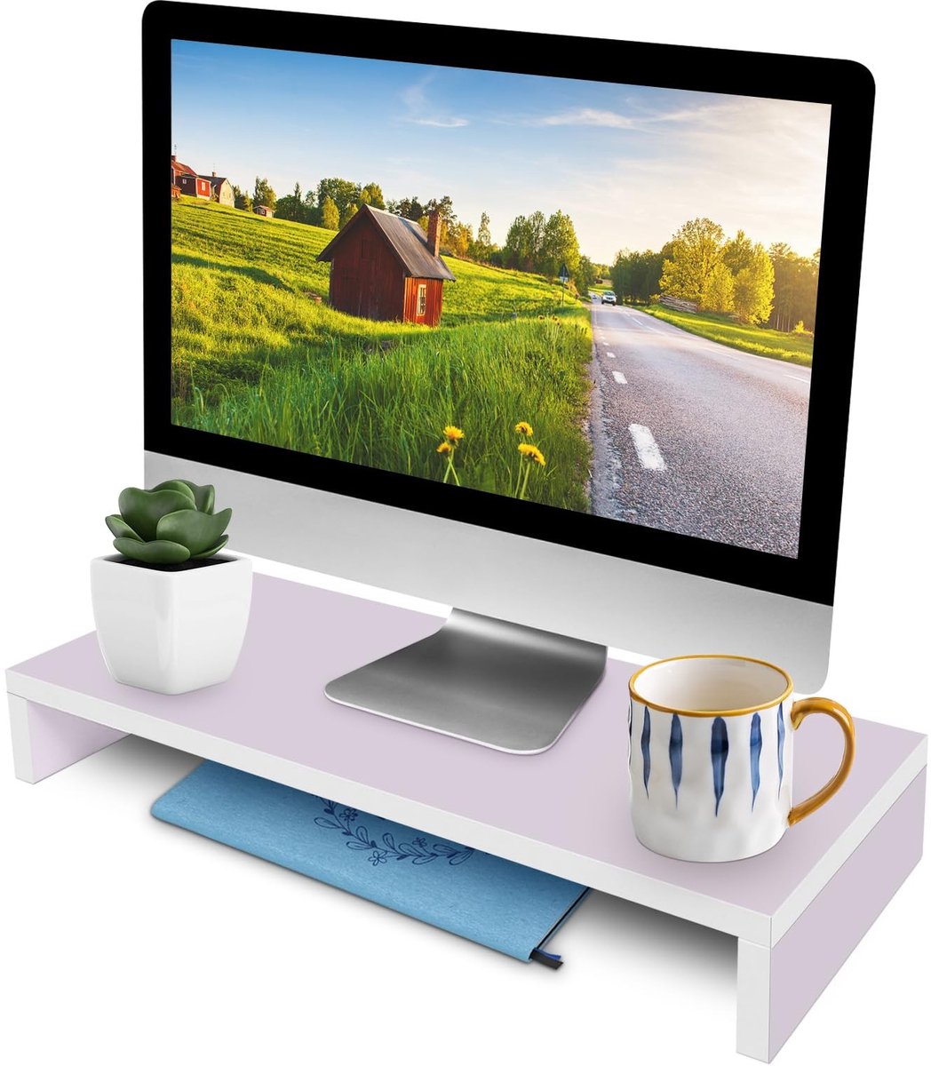 Allecto - Ergonomische Monitor Stand - Bureau Organizer - Titanium Wit - Laptop en TV - Verhoogde werkplek - Optimaliseer houding - Perfect voor th...