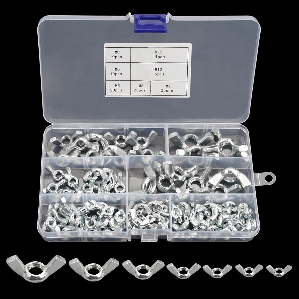 aladdien - Vleugelmoeren - Vleugelschroeven - Nauwkeurige maataanpassing - Roestvrij staal - Moerset M3 M4 M5 M6 M8 M10 M12 - Assortiment kit - Gesc..