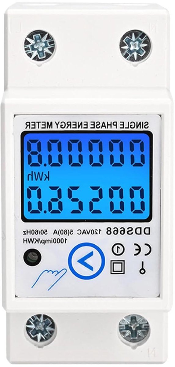 Stroommeter - Energiekosten Monitor - Stroomverbruik Meten - LCD Achtergrondverlichting - 35mm DIN - Wit
