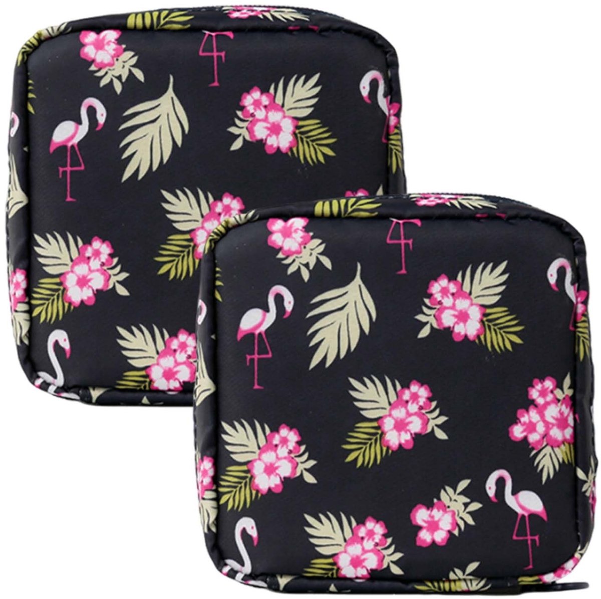 aladdien - Flamingo-zakjes - Hygiënische opbergtas - Zwart - Praktische cosmeticatas - Geschikt voor meisjes - 2 stuks