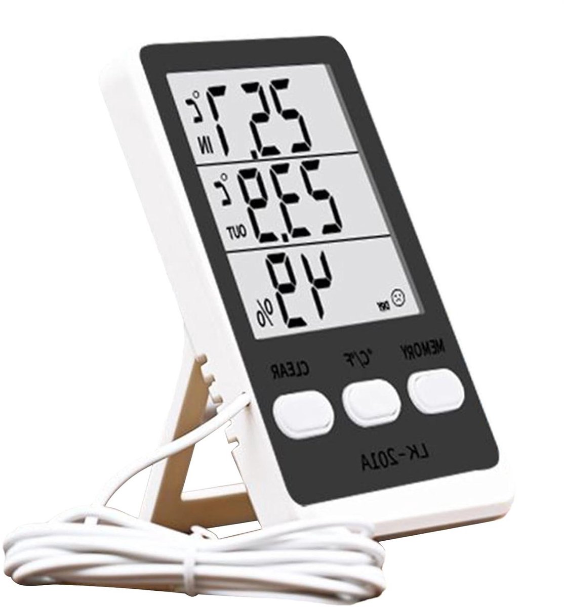 Temperatuurmeter Vriezer - Thermometer Hygrometer - Koelkast Bewaking - Digitaal Display Waterdicht - 12.5 cm Lengte - Wit