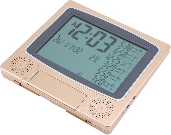 Islamic Azan Alarm Clock, Automatic Mosque, Digital Prayer, Time Table, Table Clock, Reminder, Alarm with LCD Display, for Home, Masjid, Ramadan (Gold) — afbeelding 3