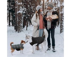 Kuoser Hondenjas voor middelgrote honden - Winterjas met fleece, waterdicht en warm, outdoor hondenjas met halsbandgat, gekareerd omkeerbaar vest, M