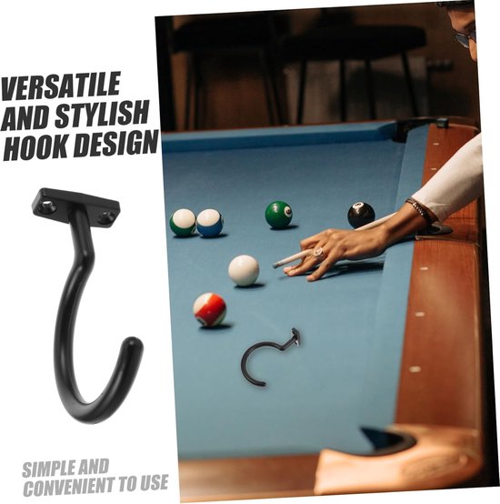 Biljarthaak - Keuhouder - Pooltafel Accessoire - Stabiel IJzeren Materiaal - 9 x 6 x 3.5 cm - Zwart — afbeelding 3